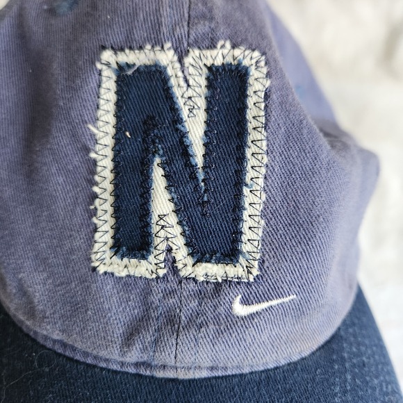 Vintage Nike "N" Logo Hat Blue 2 Tone Swoosh Strapback OSFA 100% Cotton 90s Y2K - Picture 7 of 8
